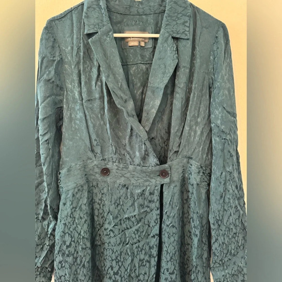 By Anthropologie Womens Size 12 Blazer Wrap Dress Midi Deep Teal Front Slits - Picture 9 of 12